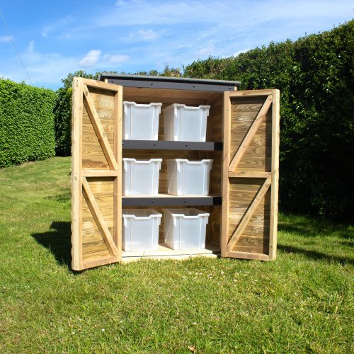 large storage cupboard doors open