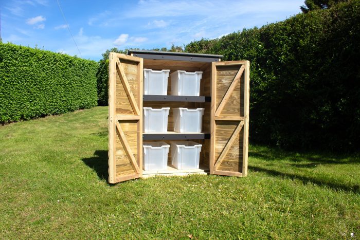 large storage cupboard doors open